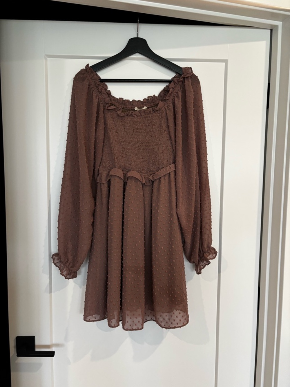 Dusty Rose/Mauve Swiss Dot Long-Sleeve Smocked Mini Dress